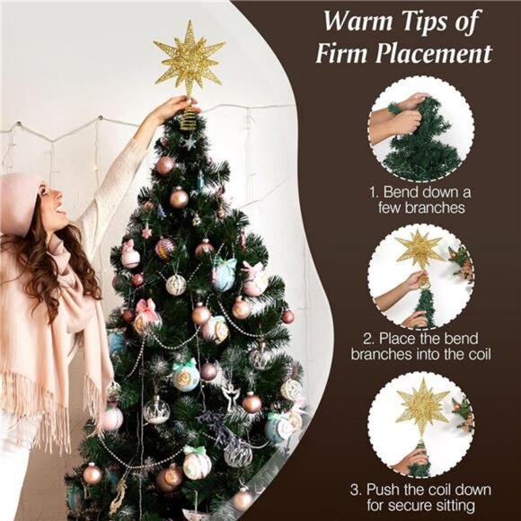 Christmas Star Tree Topper, USB Powered Remote Controlled 11 Inch Hexagonal - Picture 4 of 7